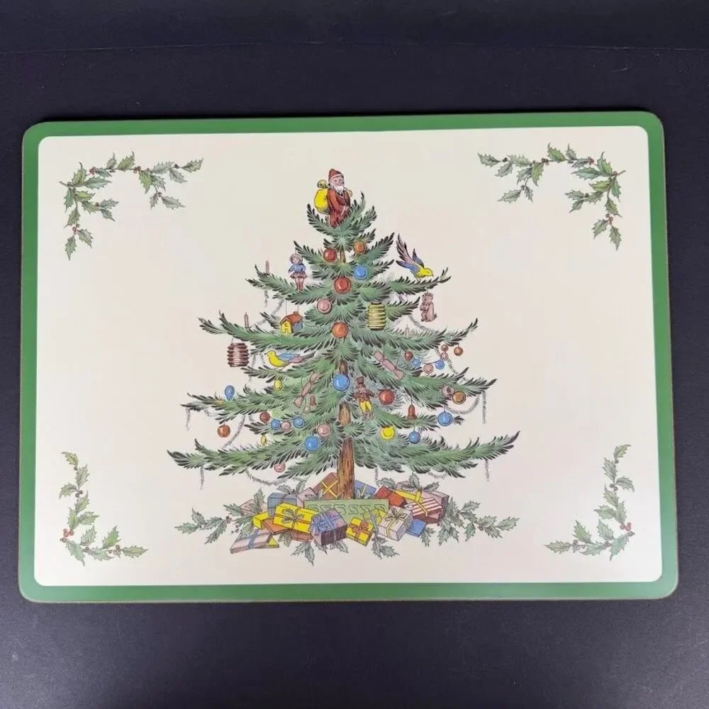 Set of 4 Spode Christmas Tree Cork & Acrylic Finish 16x12 Placemats Made England